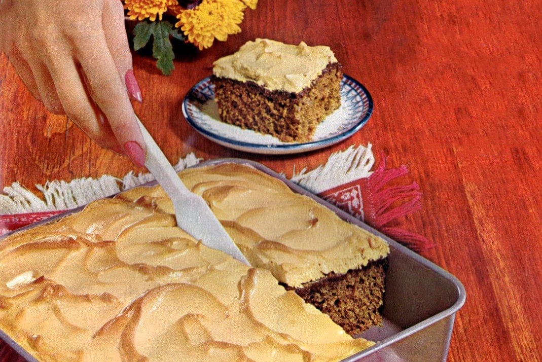 Gingerbread cake with molasses meringue topping recipe from 1965 - Click Americana
