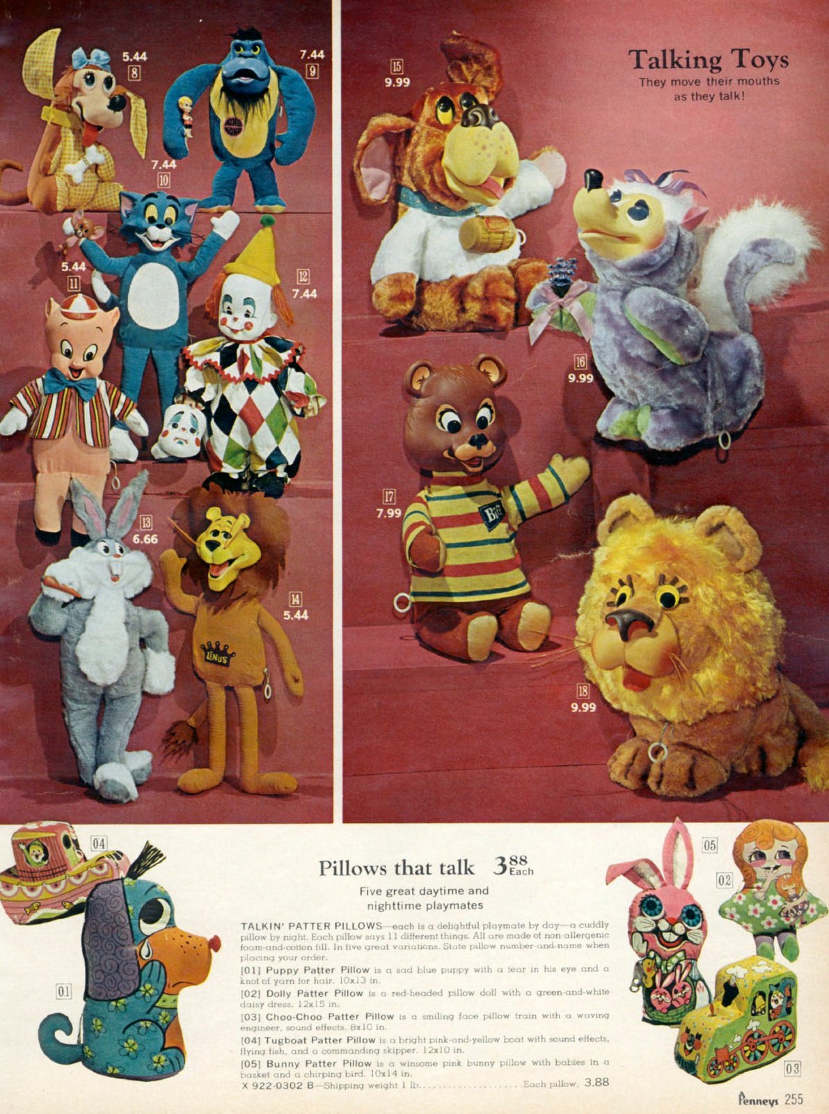 Talking toys and pillows at JC Penney (1967) via ClickAmericana com