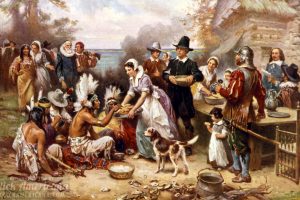 The first Thanksgiving 1621 - JLG Ferris Pilgrims and Natives gather to share meal 1932