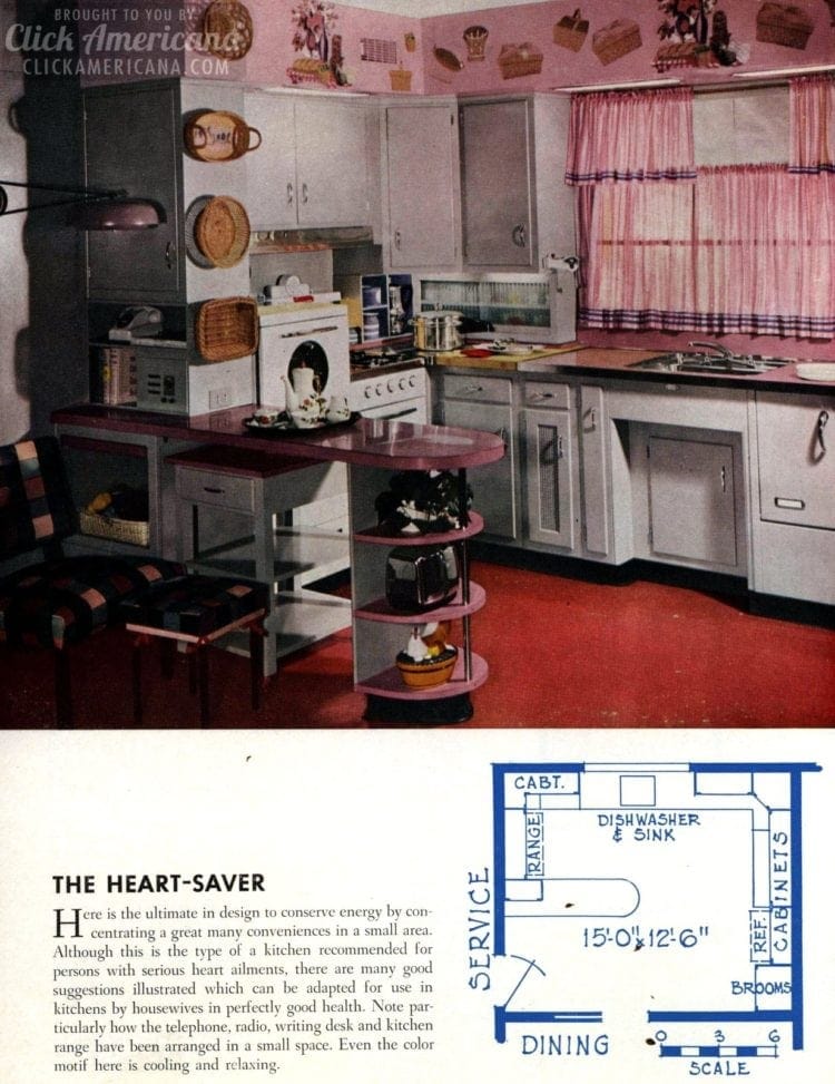 9 colorful mid-century kitchen remodels & retro floorplans from 1954 ...
