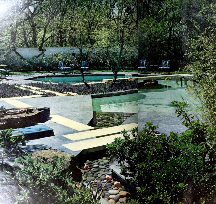 The pool becomes an integral part of a water garden 1969