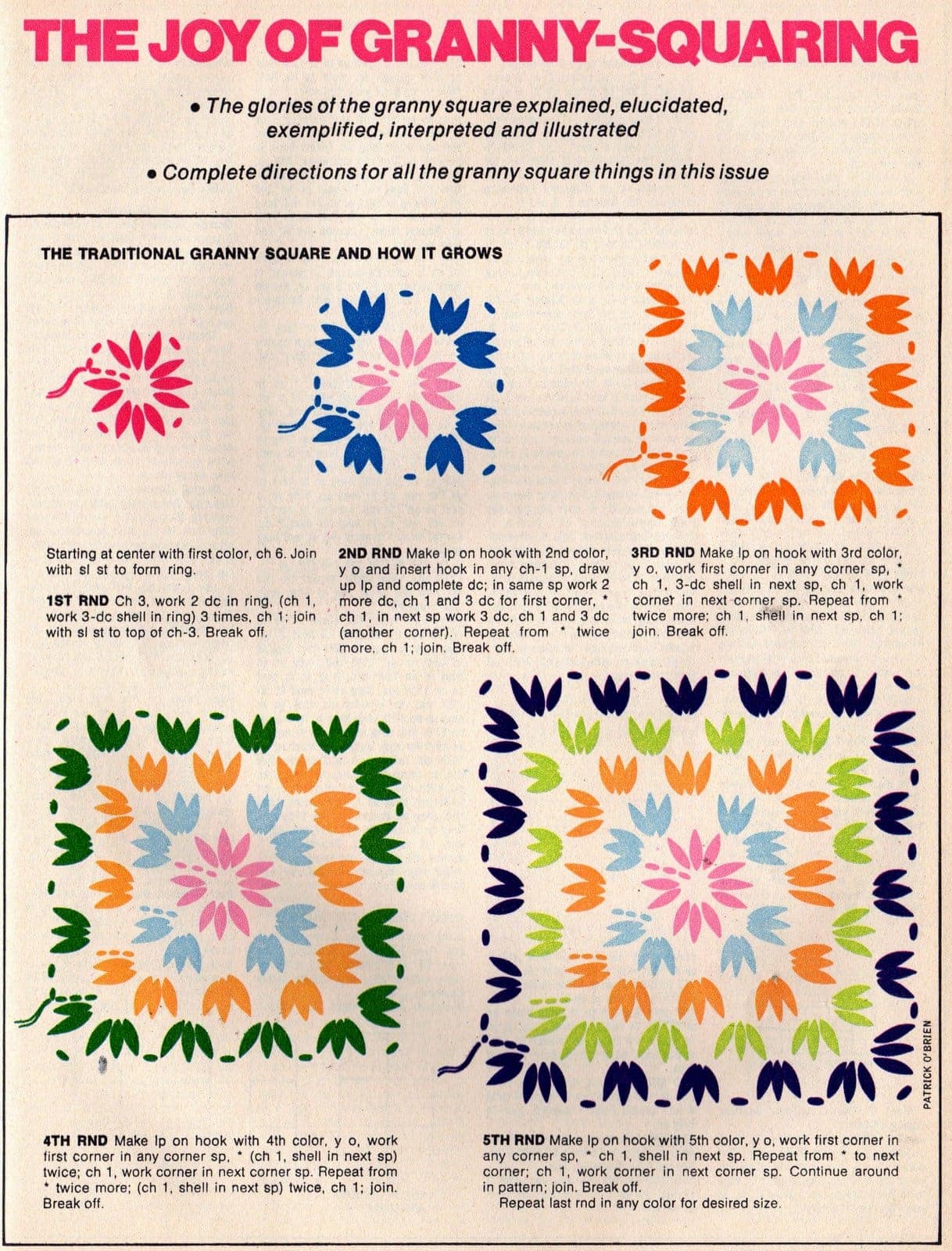 The traditional Granny square and how it grows