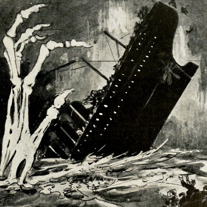 Titanic-like scene from the 1914 movie Lost in Mid-Ocean