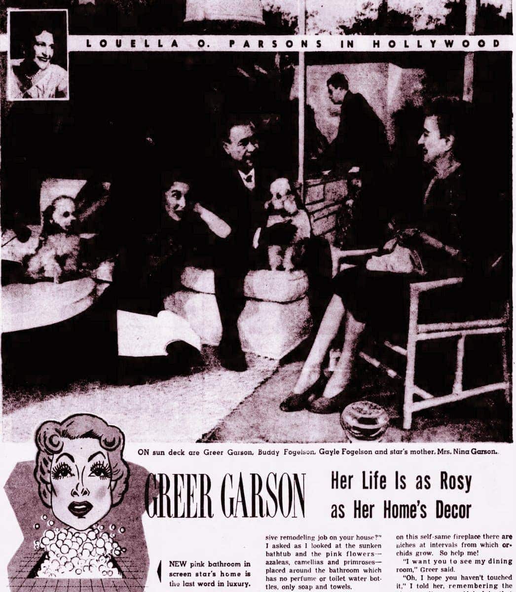 Top actress Greer Garson's pink bathrooms - and rosy home (1955)