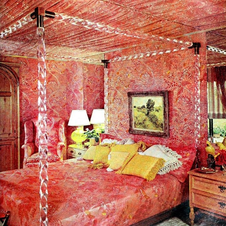Transparent lucite bed - pink 70s bedroom mixed traditional with trendy