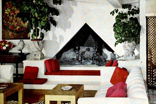 Triangular fireplace focal point quirky bohemian living room
