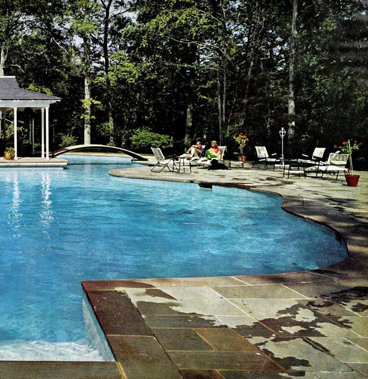 Two-part blue backyard swimming pool - Mill Neck NY (1966)