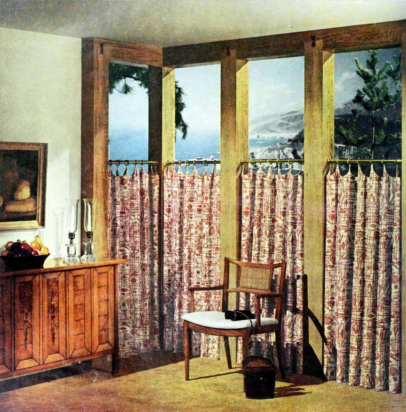 These 25 unique mid-century curtains and drapes may inspire you or... not 20 Two-thirds height curtains with leafy vines and ferns