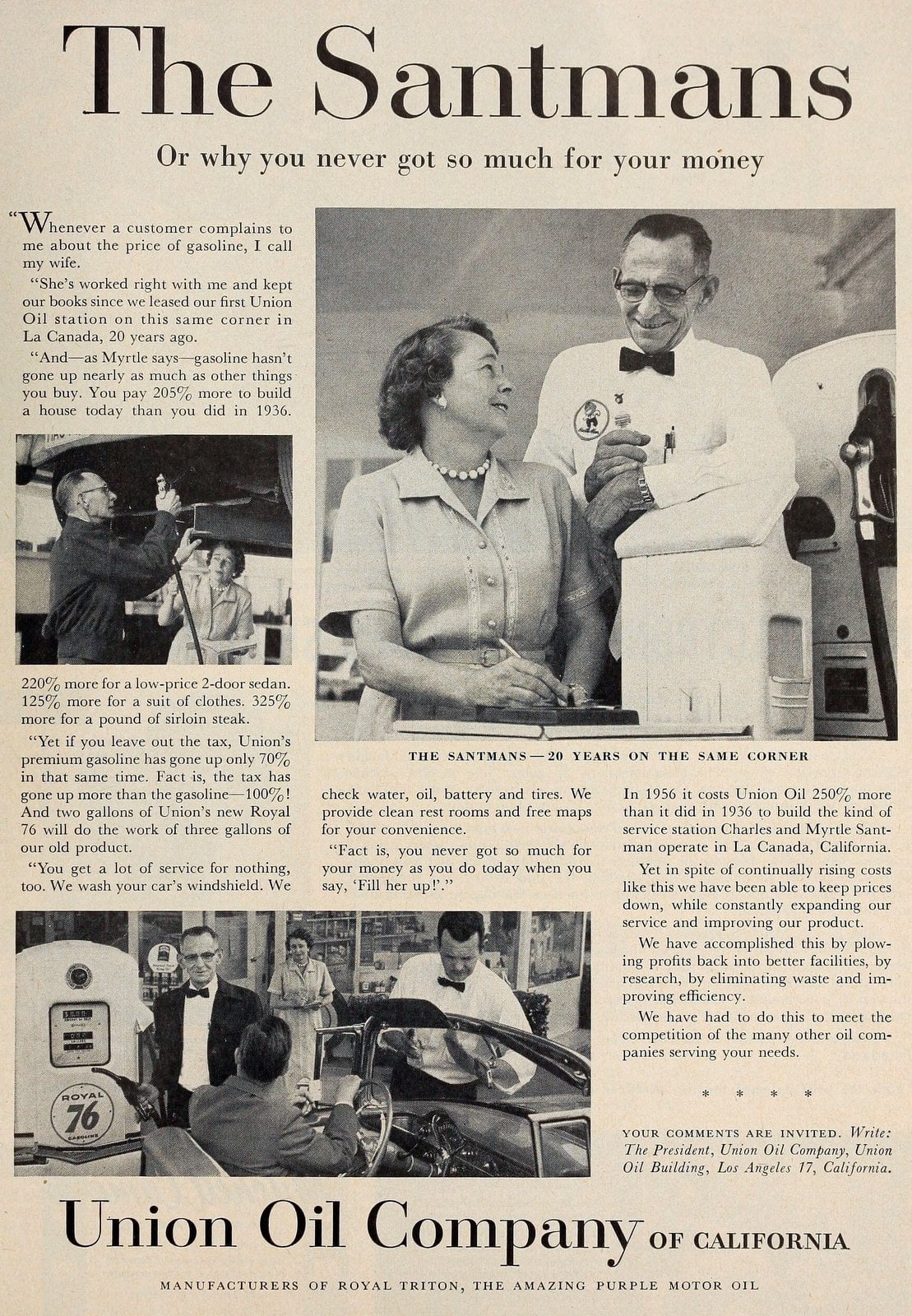 Union Oil Company gasoline ad (1956) via ClickAmericana com