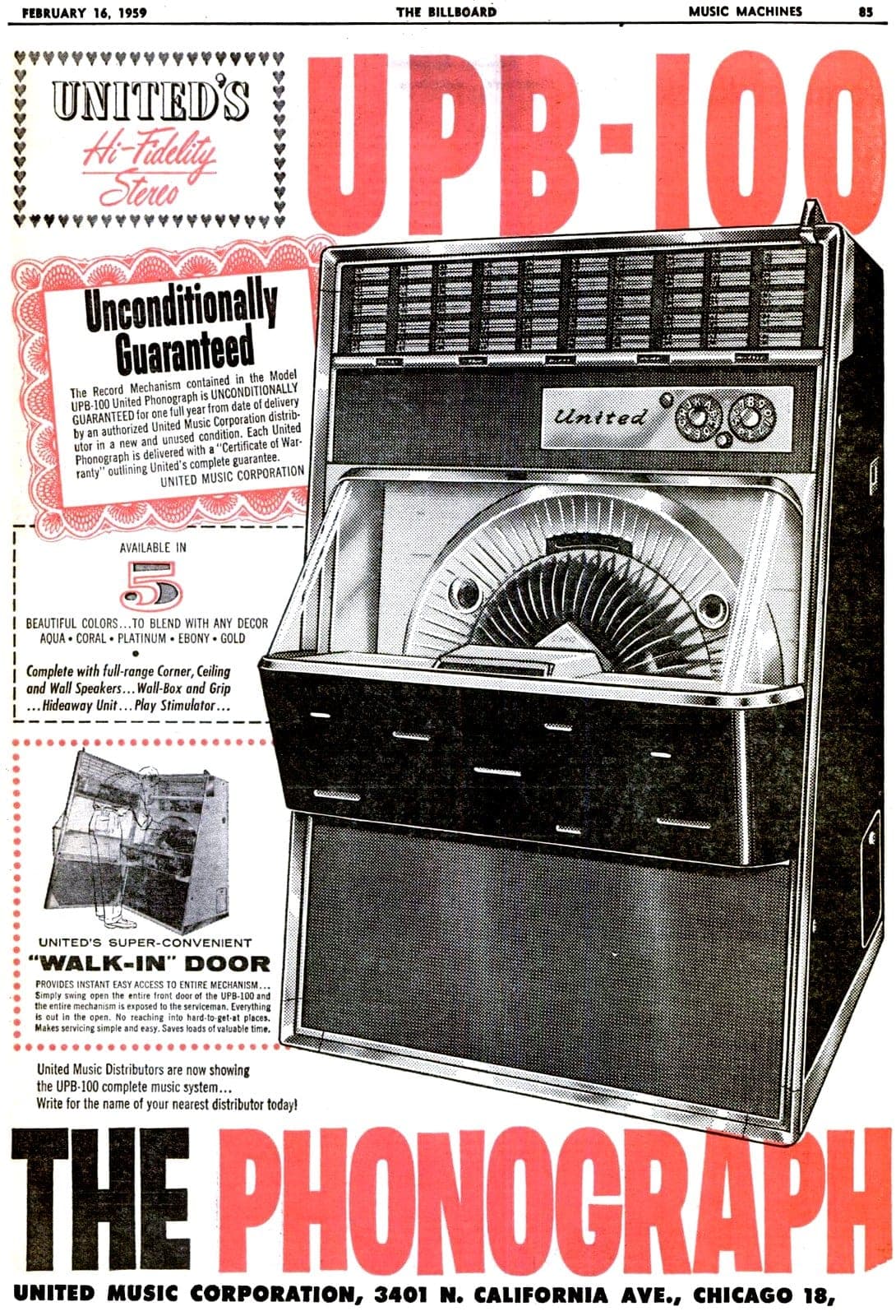 United UPB-100 vintage jukebox from 1959