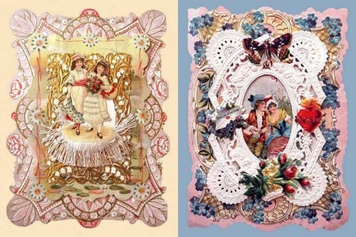 Victorian Valentine's cards elegant, embossed embellished
