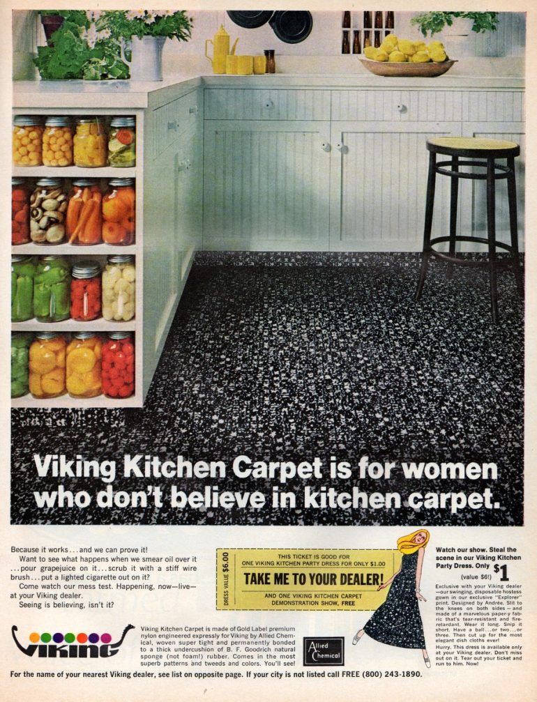 See vintage kitchen carpet from when it was popular home decor in the