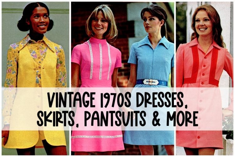 Vintage 1970s dresses, skirts, pantsuits