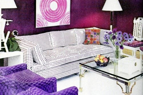 Vintage 1970s purple family room