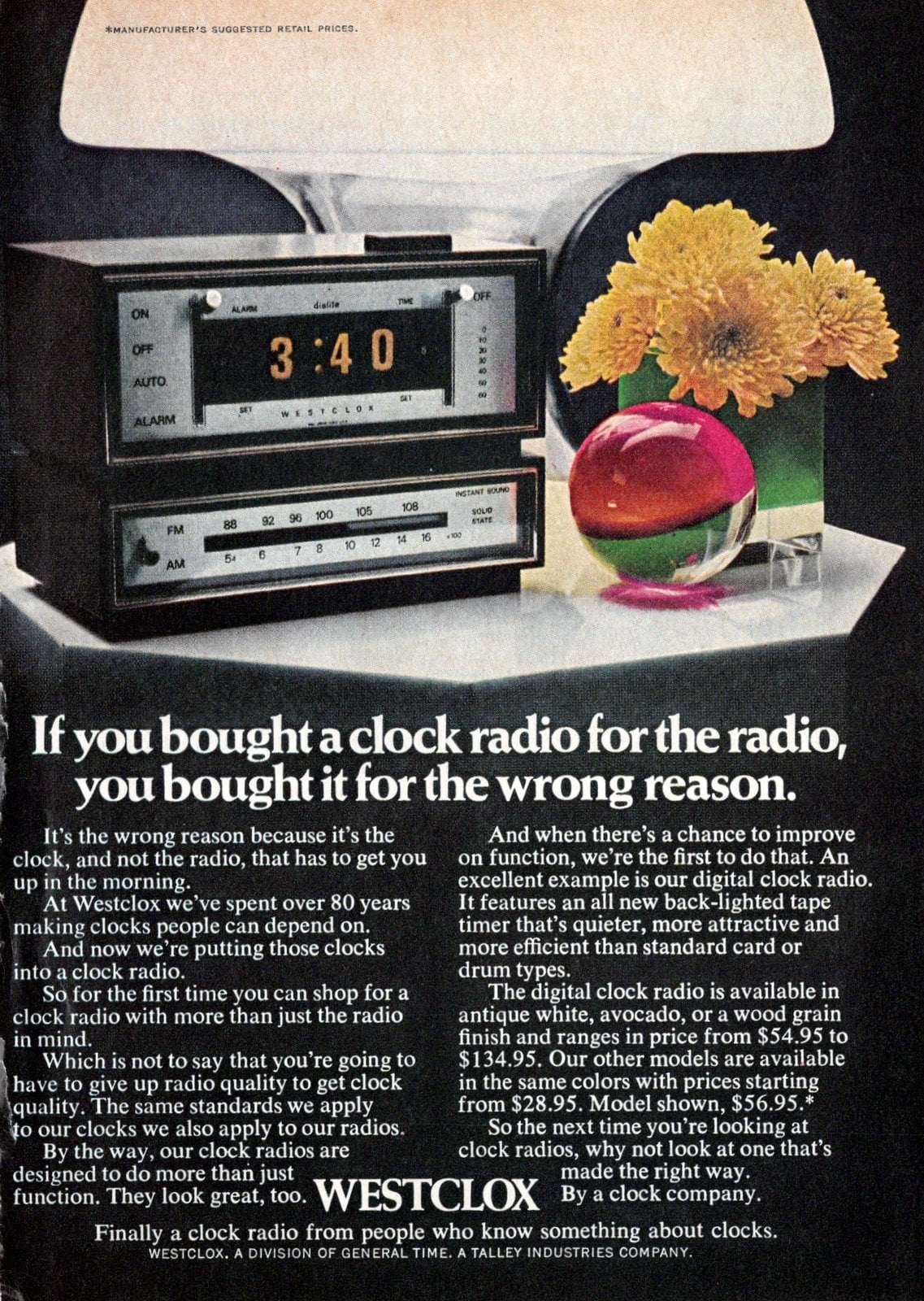 Vintage 1973 Westclox alarm clock radio via ClickAmericana com