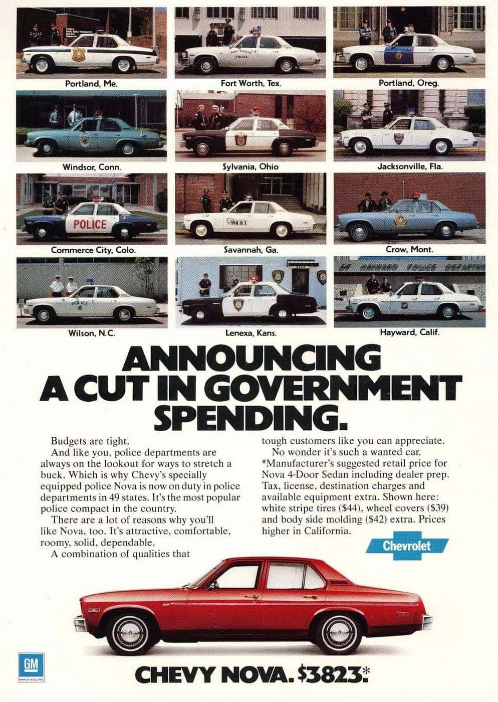 Vintage 1977 Chevy Nova ad - Police cars