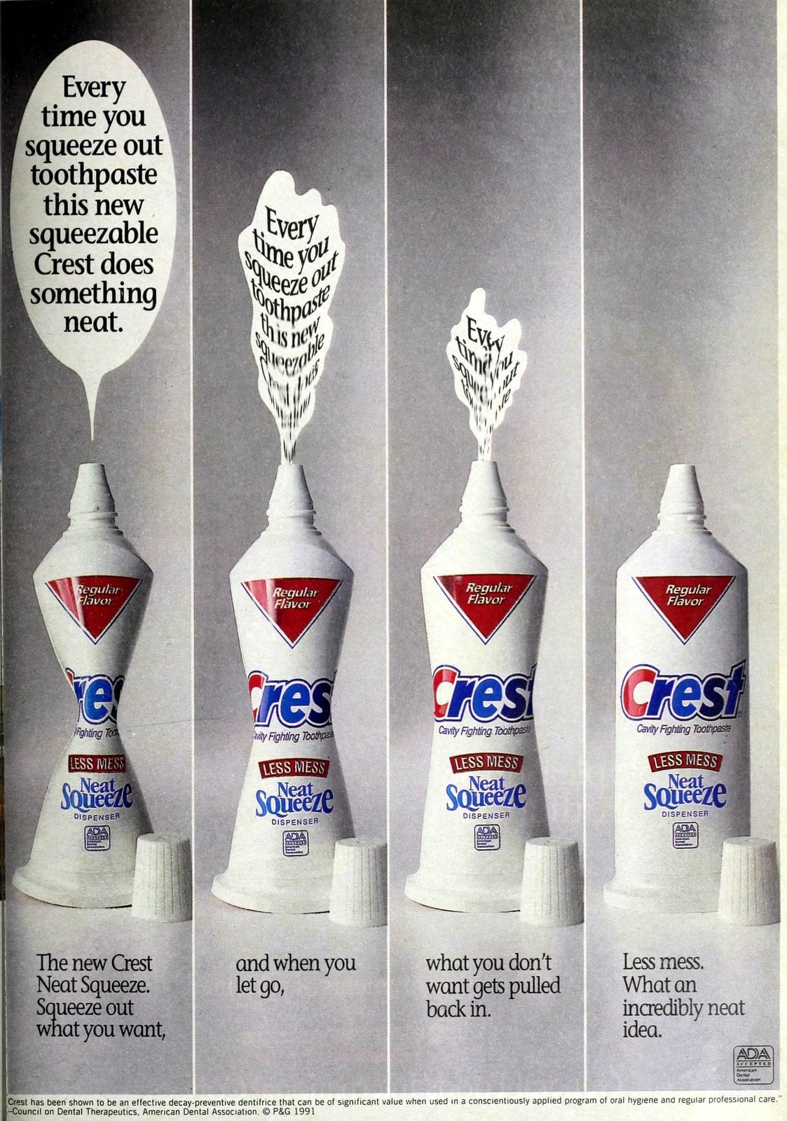 Vintage 90s Crest Neat Squeeze toothpaste tube (1991) via ClickAmericana com