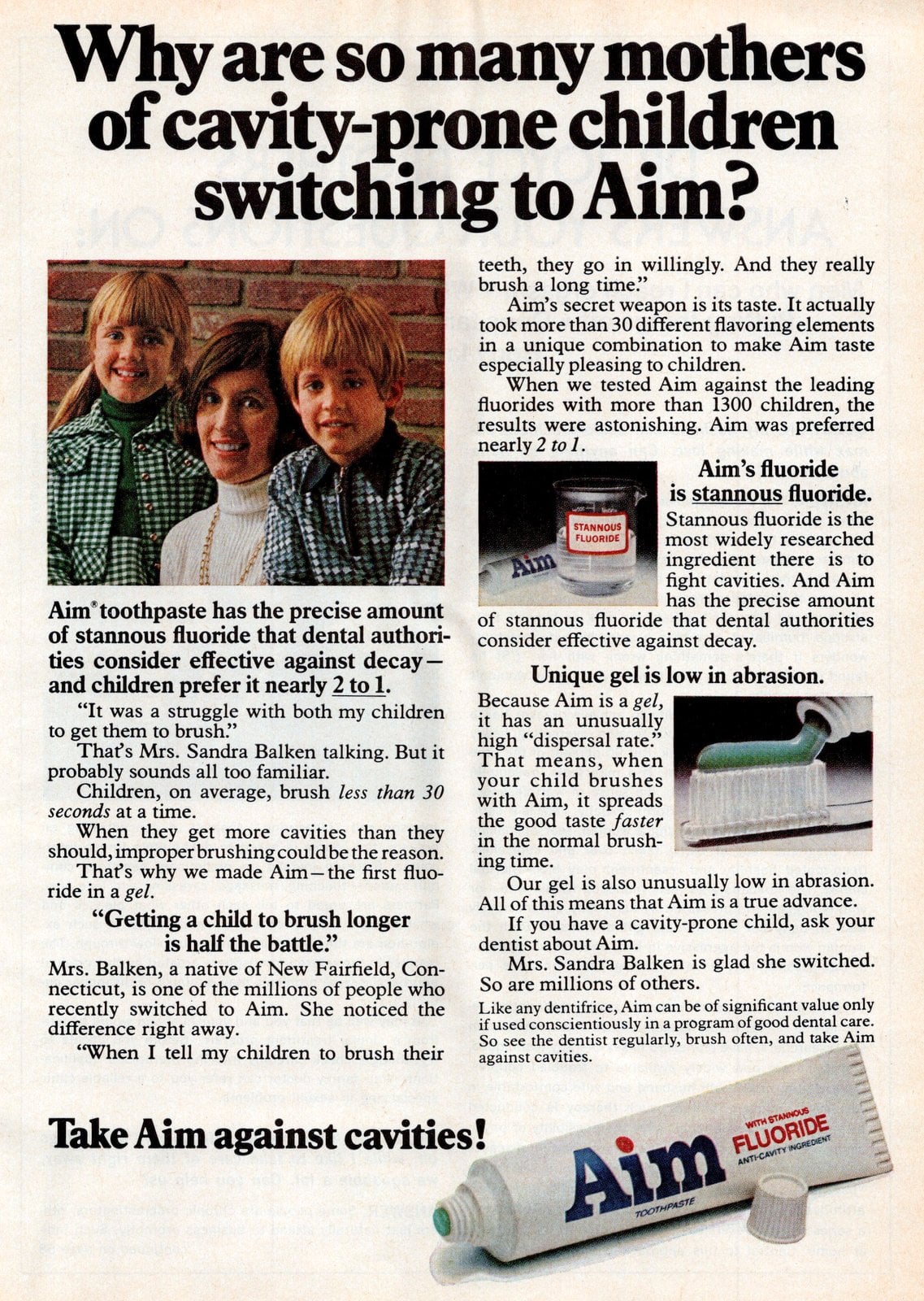 Vintage Aim gel toothpaste (1975) via ClickAmericana com