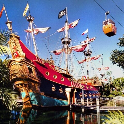 Vintage Disneyland Chicken of the Sea Pirate Ship and Restaurant postcard