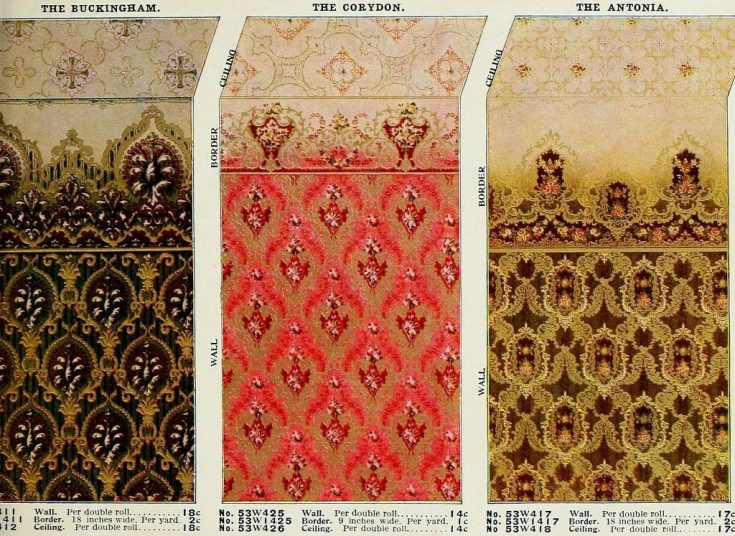 Old Edwardian wallpaper styles & home decor, plus 40 real paper samples from the early 1900s