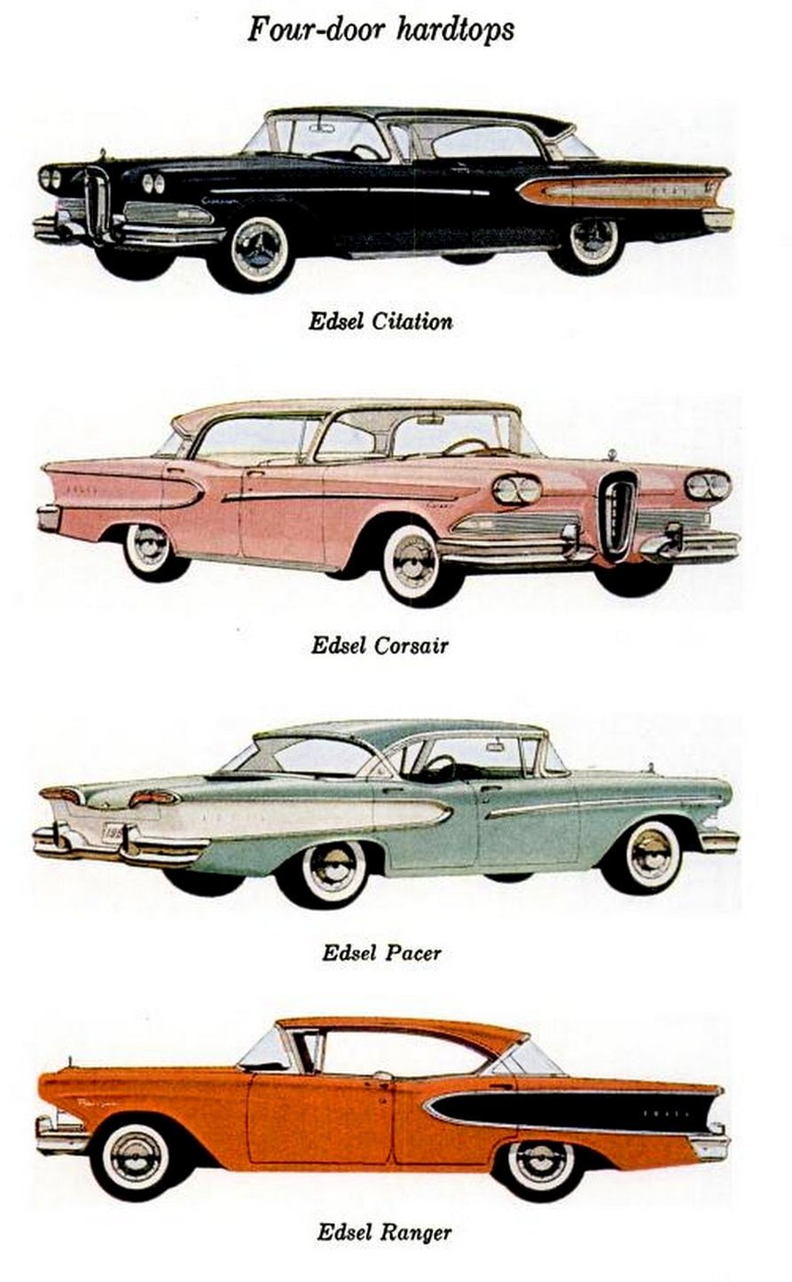 Vintage Ford Edsel four-door hardtops from 1957-1958