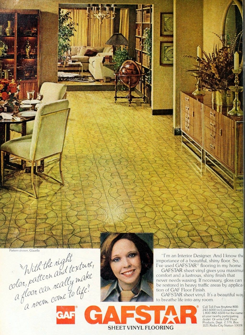 Vintage Gafstar sheet vinyl floor in Glazelle pattern 1978