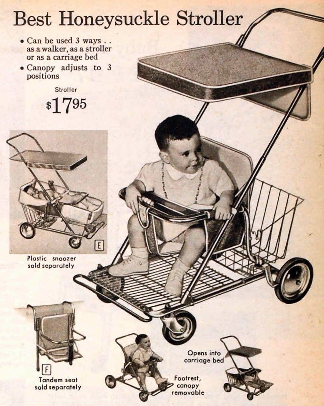 Vintage baby gear from the 1950s promised safety, savings & style 5 Vintage Honeysuckle stroller with canopy from 1959