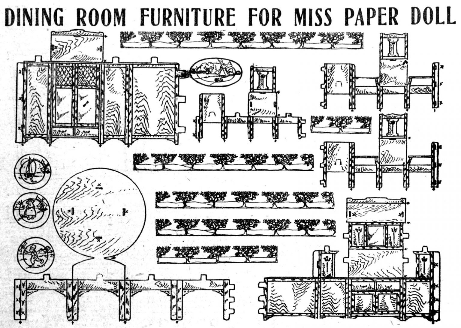 Vintage paper doll sets Miss Paper Dolls, outfits & furniture (1911