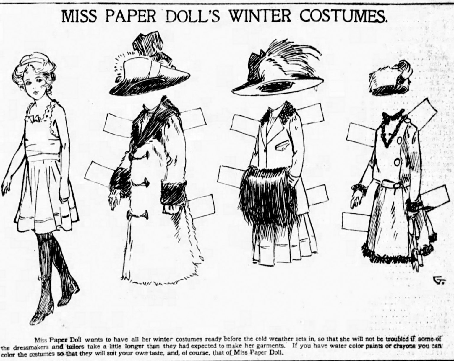 Vintage paper doll sets Miss Paper Dolls, outfits & furniture (1911