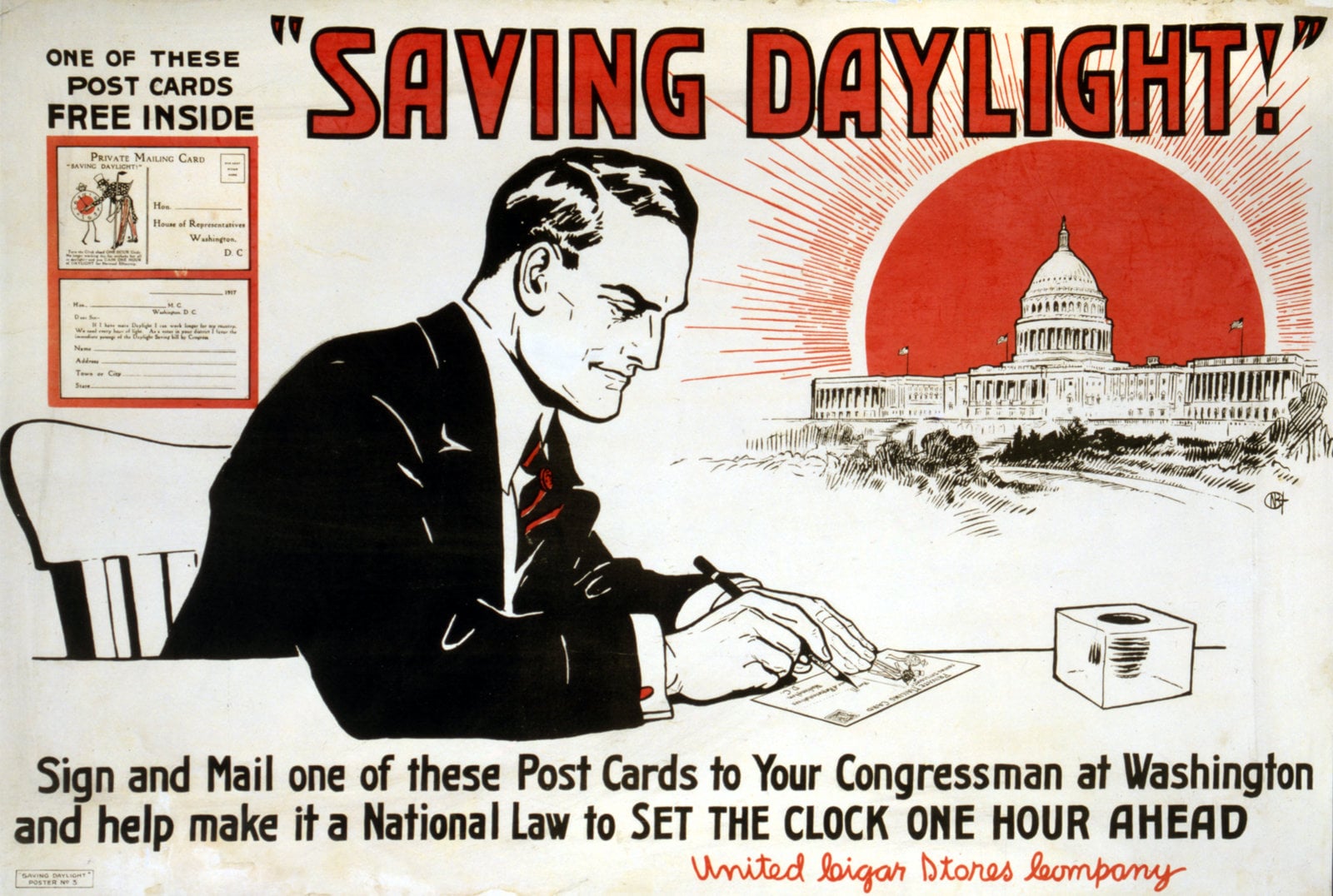 Vintage Saving Daylight postcard (1918) via ClickAmericana com