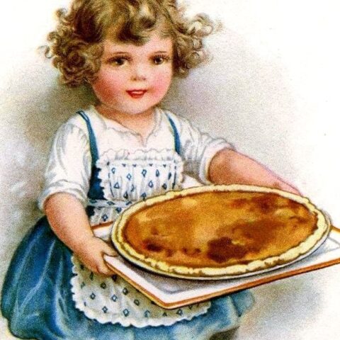Vintage Thanksgiving postcard - Holiday food with pumpkin pie-001