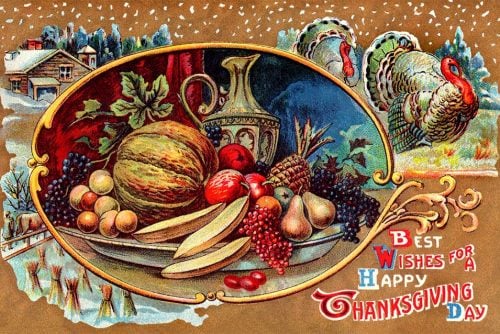 Vintage Thanksgiving postcard - holiday table