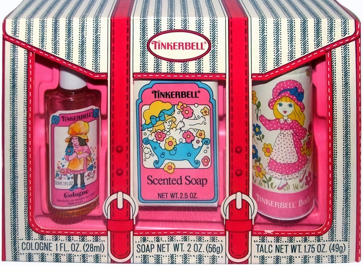 Vintage Tinkerbell cosmetics set for kids - cologne, soap and talc via ClickAmericana com
