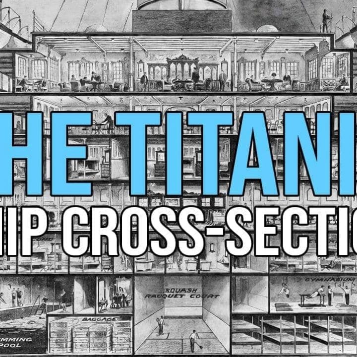 Vintage Titanic ship cross-section 1912