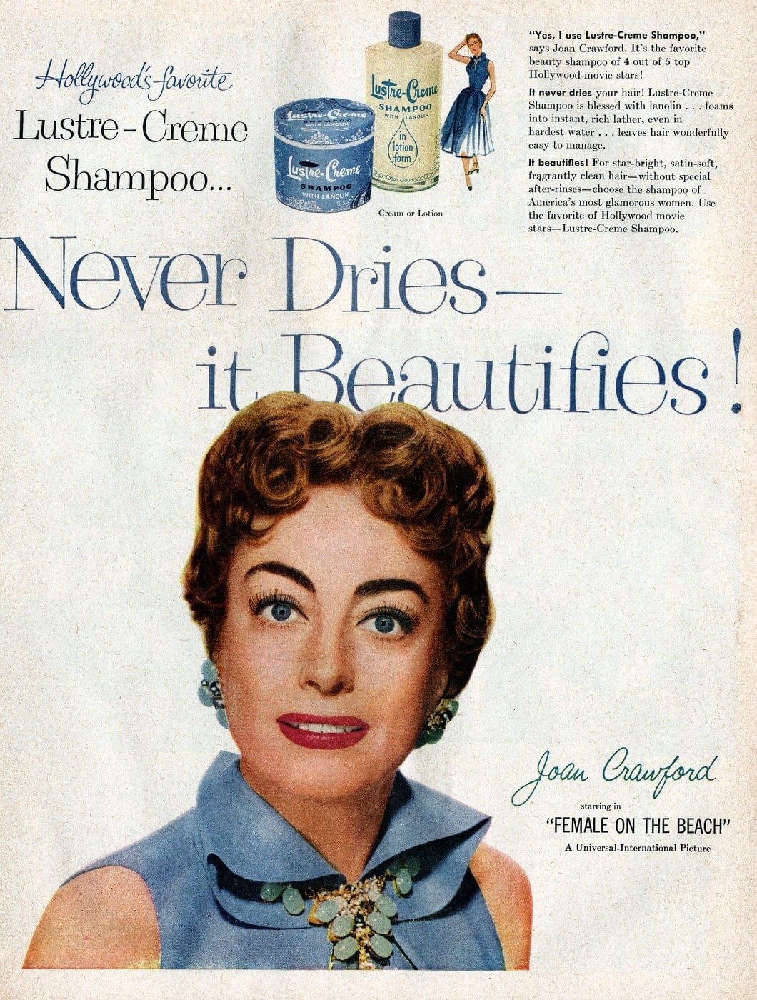 Vintage actress Joan Crawford for Lustre-Creme shampoo