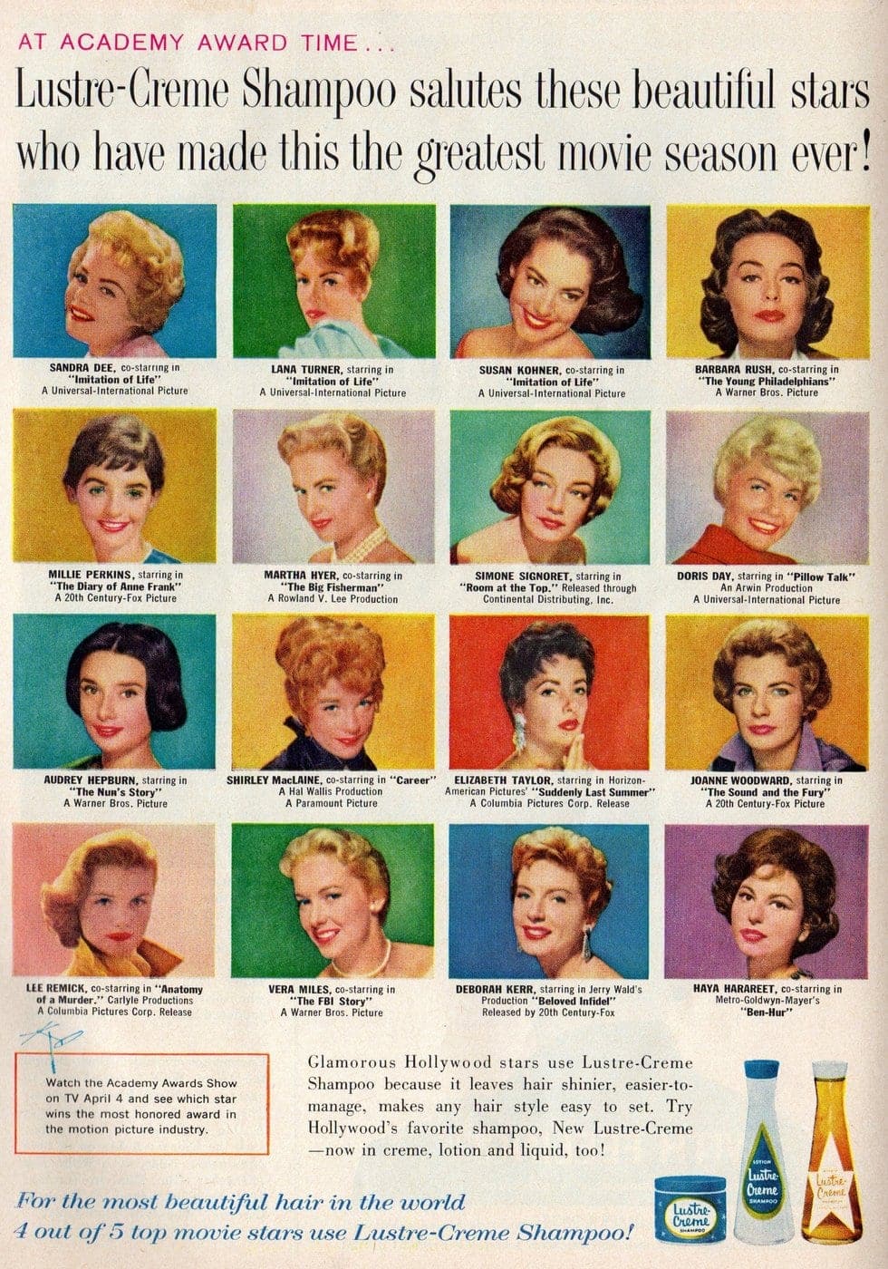 Vintage actresses in 1960 for Lustre Creme shampoo