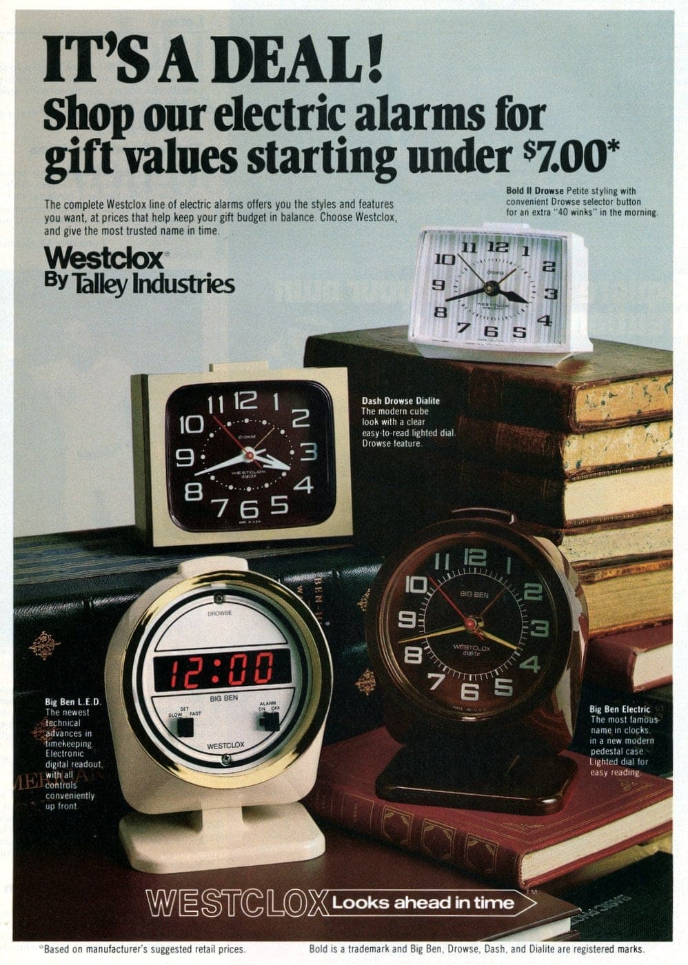 Vintage alarm clocks from Westclox 1977
