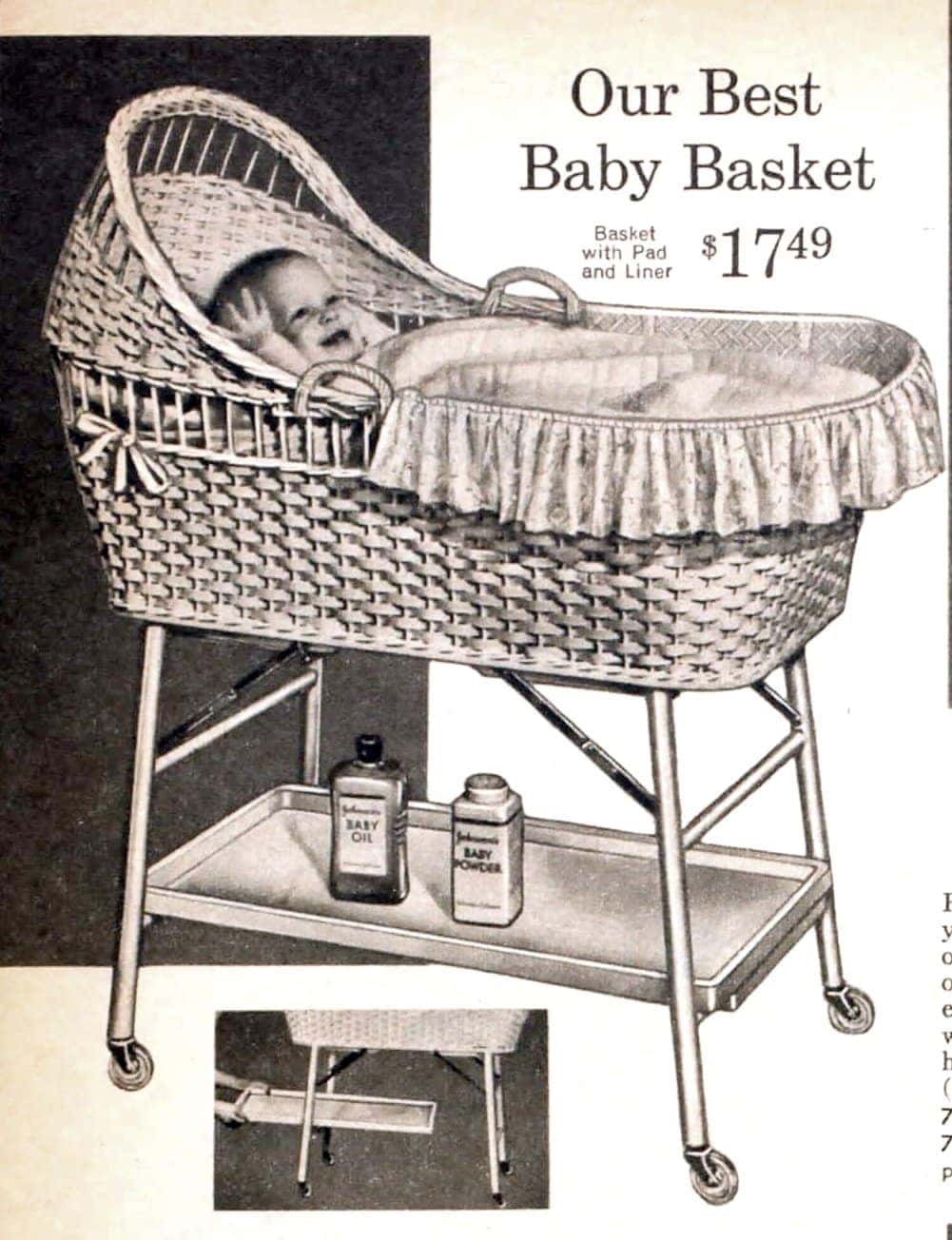 Vintage baby gear from the 1950s promised safety, savings & style 15 Vintage baby bassinet - basket from 1959