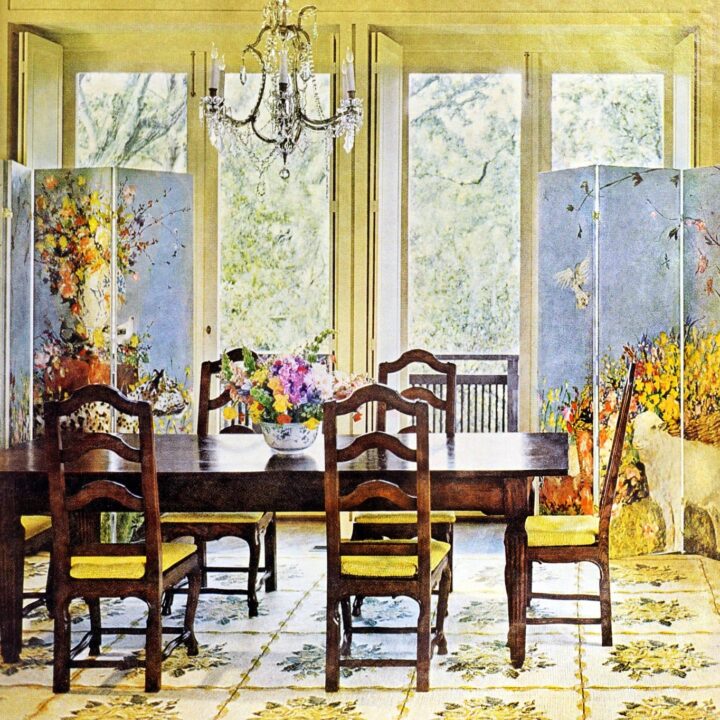 Vintage butter yellow dining area with classic style