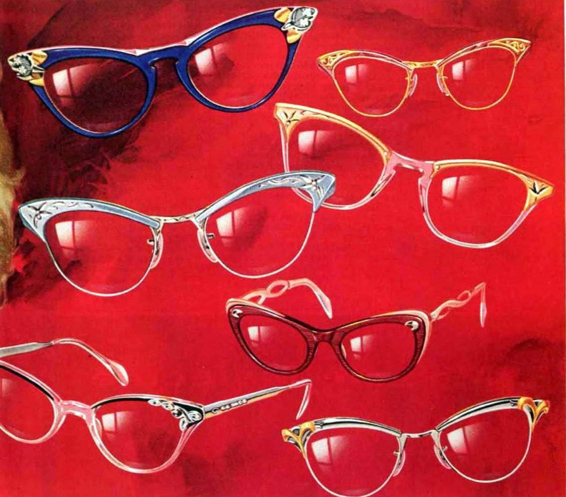 Vintage cat-eye eyeglass styles from 1958 via ClickAmericana com