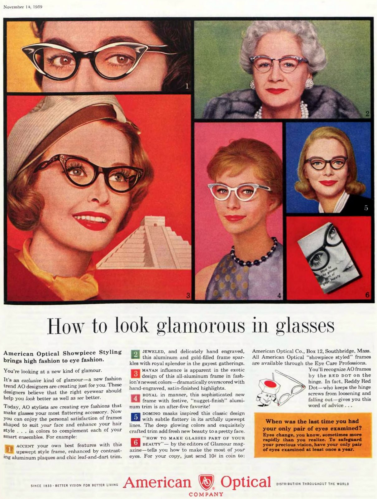 Vintage cat-eye eyeglasses from American Optical (1959) via ClickAmericana com