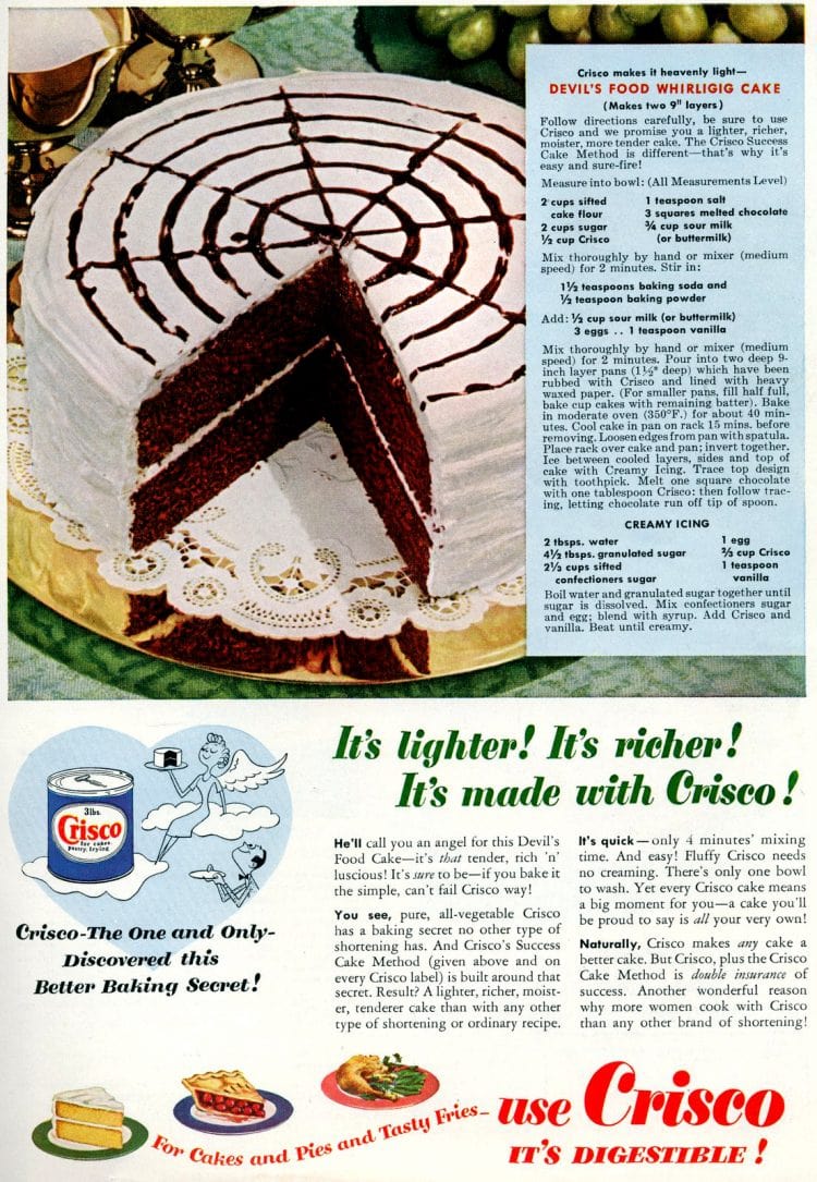 Whirligig-design Devil's food vintage chocolate cake recipe (1950) - Click  Americana