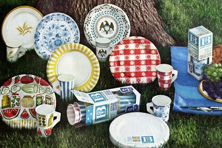 Vintage disposable paper plates and party decor