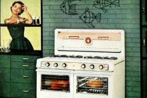 Vintage gas range stove history (1950s) via ClickAmericana com