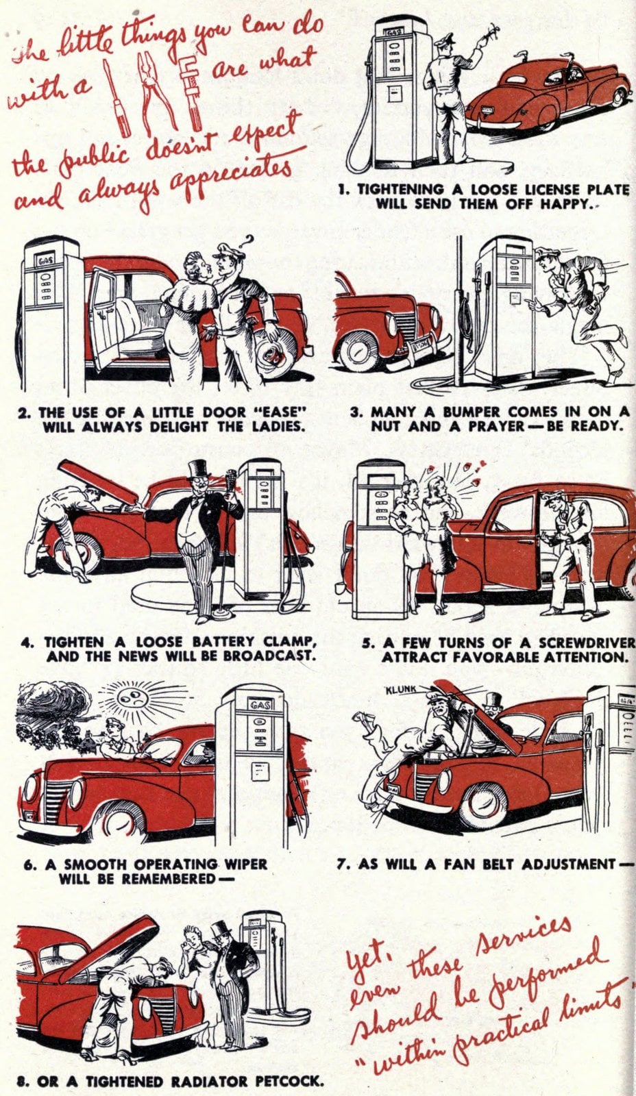 Vintage gas station full service rules (1944) via ClickAmericana com