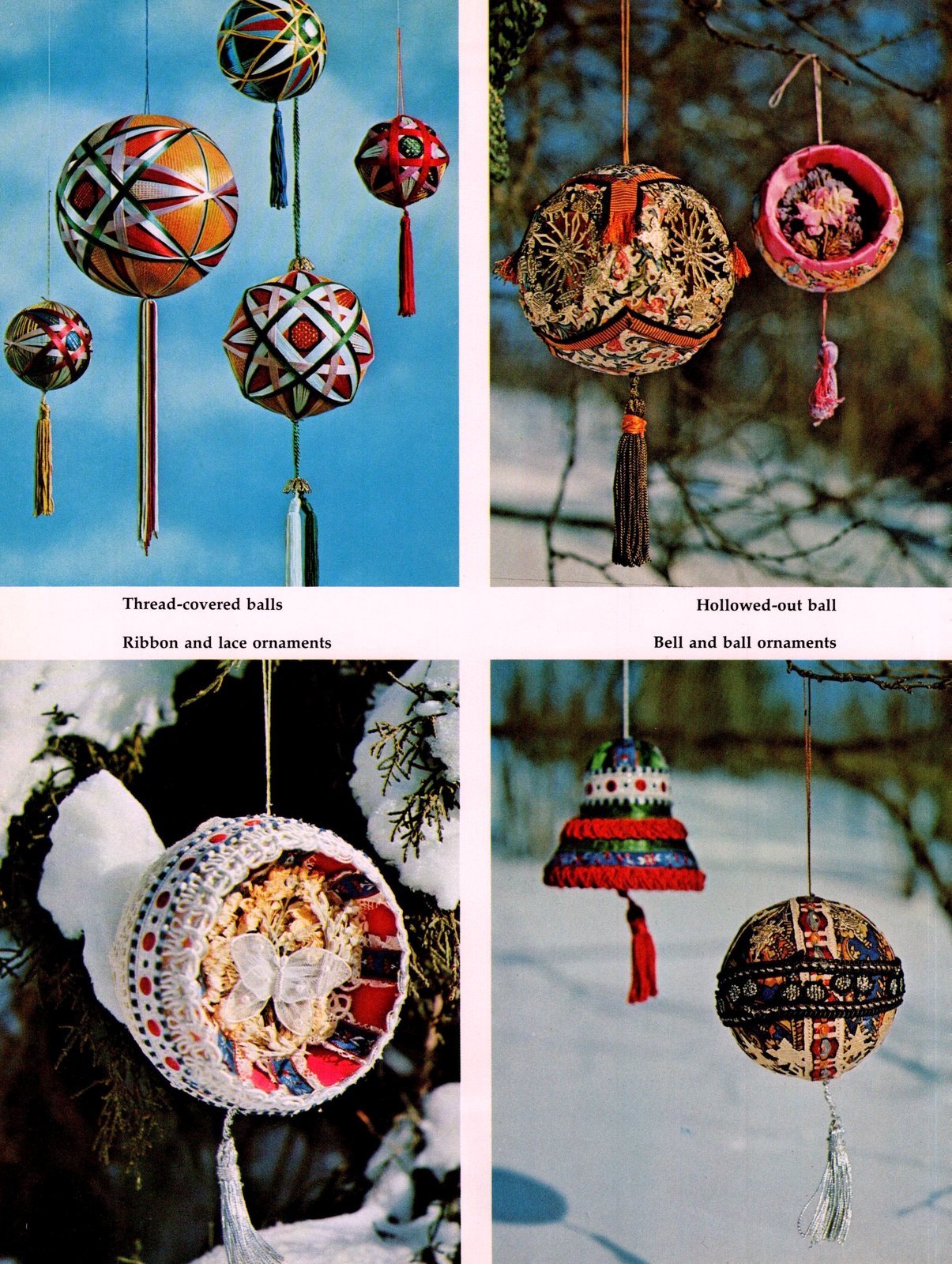 Vintage Christmas decorations with 60s and 70s style: Bright, colorful & homemade 3 Vintage homemade Christmas tree ornaments (1974) via ClickAmericana com