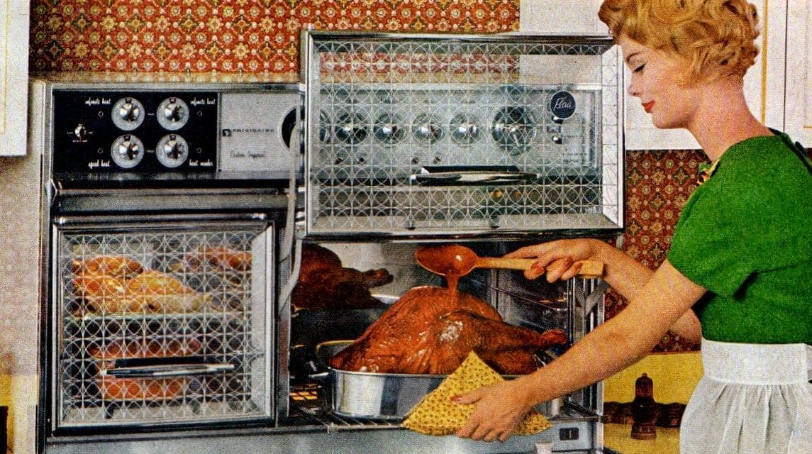 Vintage kitchen appliances from 1961 Frigidaire Flair ovens with
