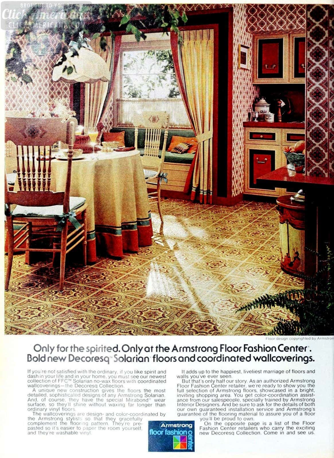 Vintage kitchen flooring and wallpapers from 1976