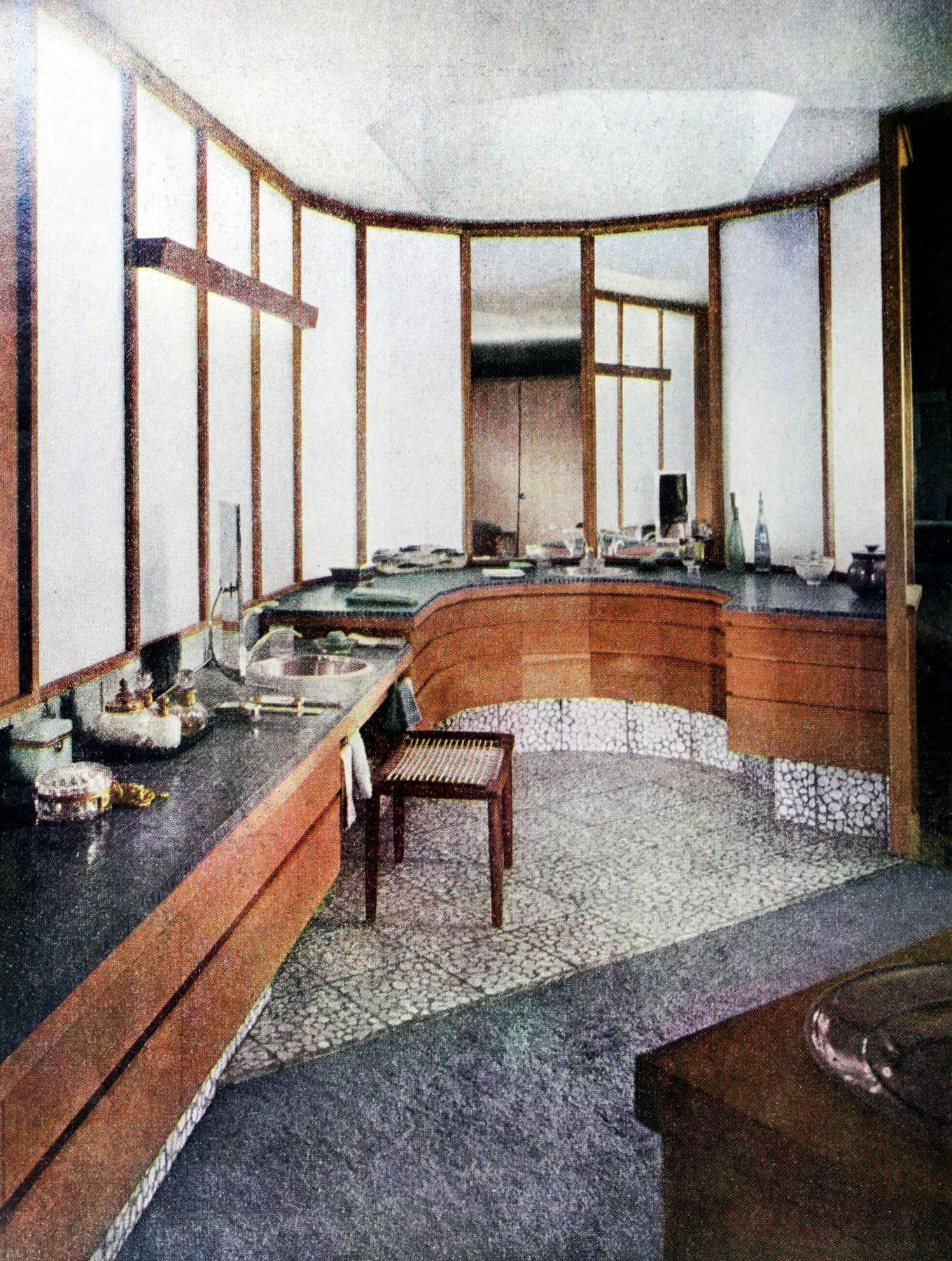 Vintage luxury bathroom-dressing room combined midcentury style