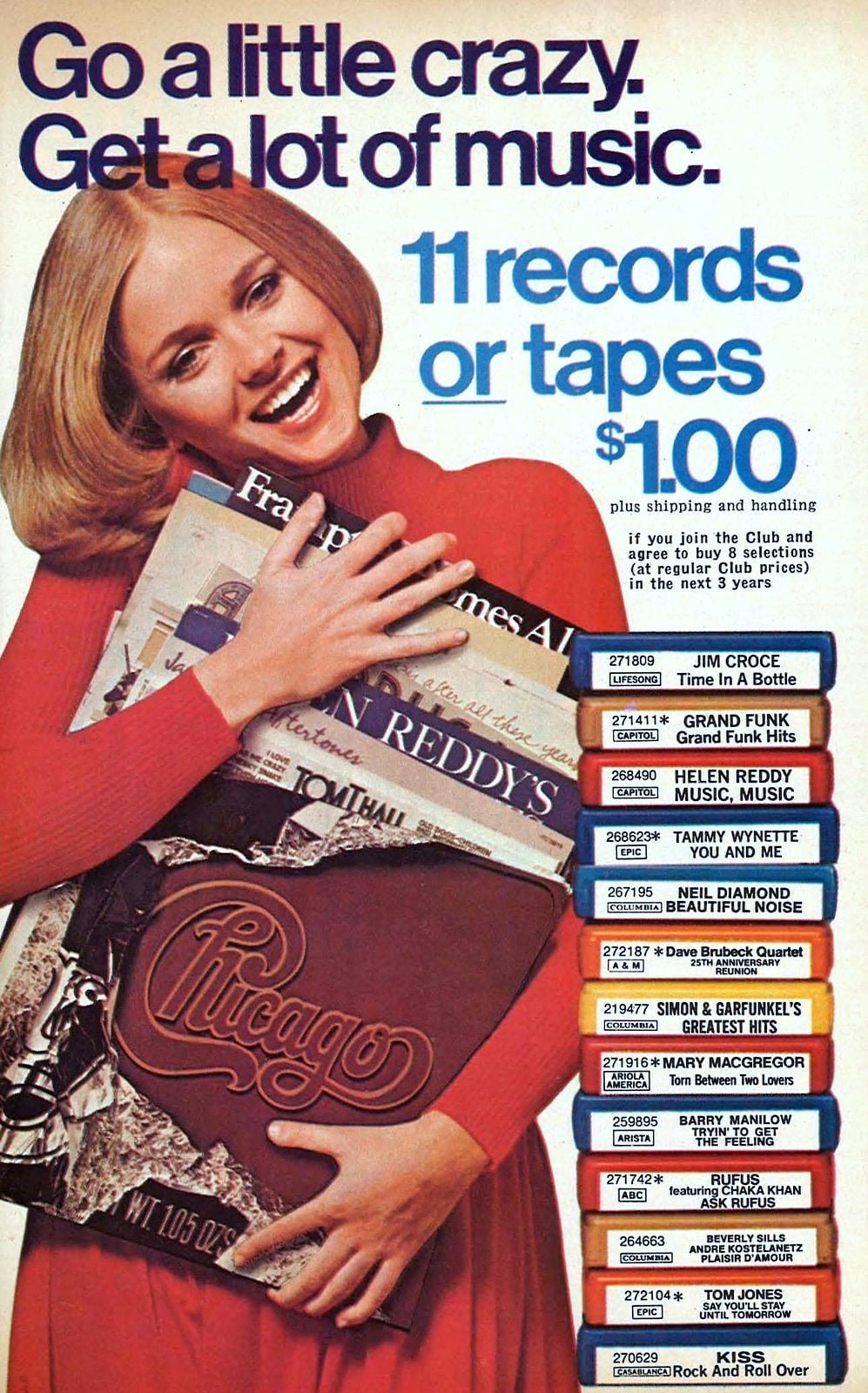 Vintage membership in a record and tape club (1977) via ClickAmericana com